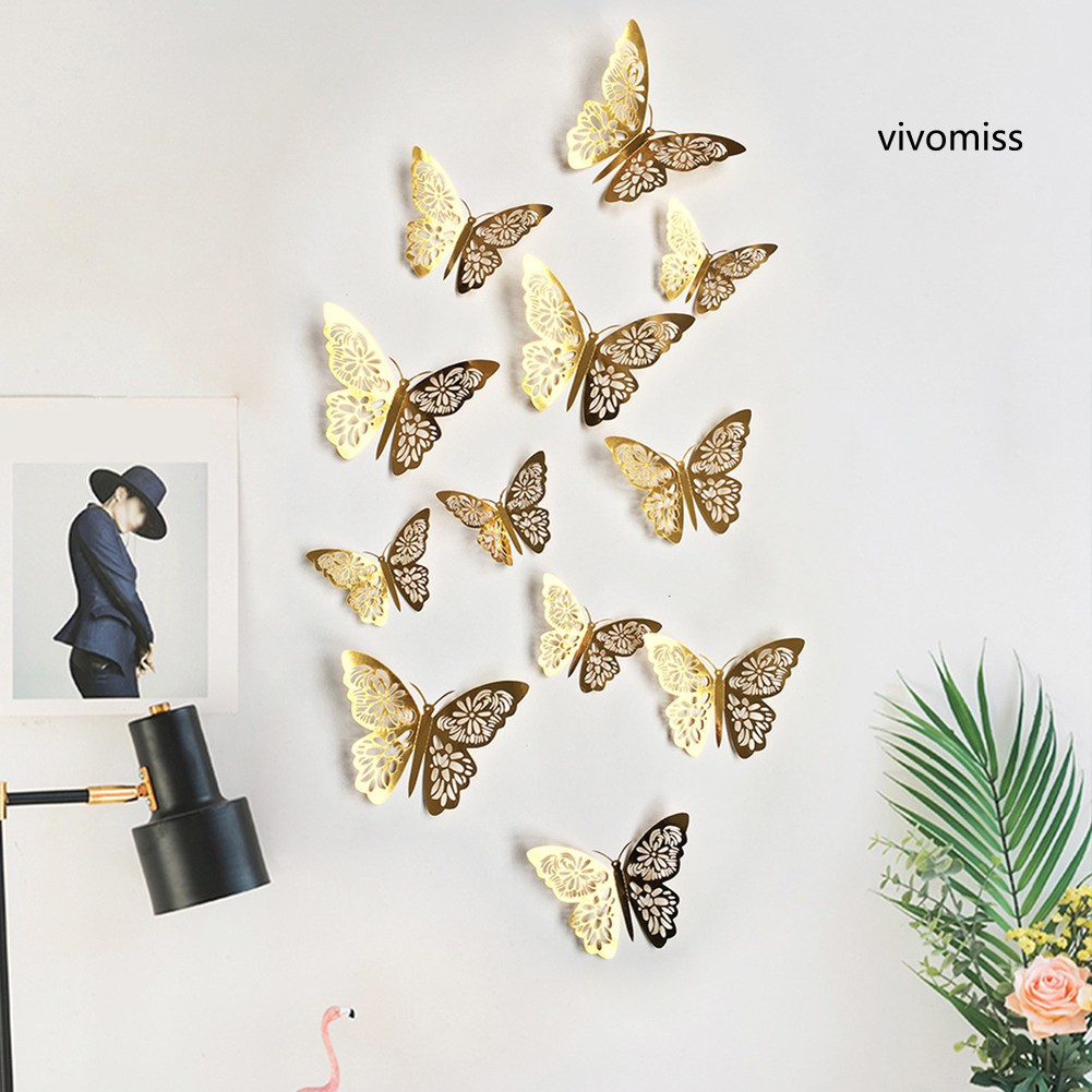 Set 24 miếng dán hình bươm bướm 3d dán tường trang trí độc đáo