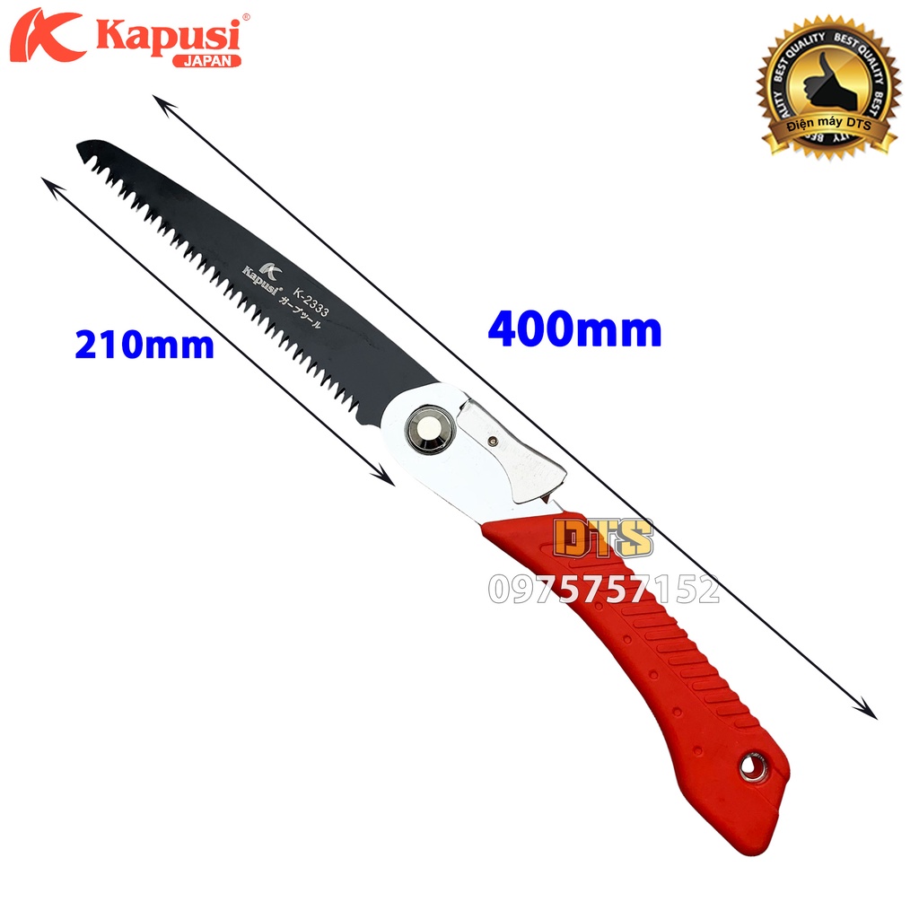 Cưa gỗ cầm tay gấp gọn đa năng Nhật Kapusi lưỡi dài 210mm, cưa cành cán xếp, cưa gấp gọn an toàn lưỡi 3D tăng độ sắc bén