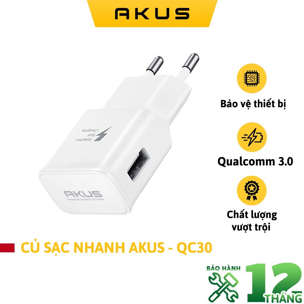 Củ sạc nhanh AKUS QC30 - Hàng chính hãng - Bảo hành 12 tháng - Akus