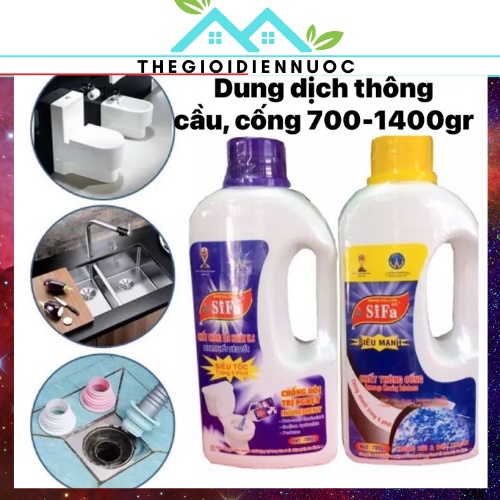 Combo 2 chai, chất thông cống cực mạnh, chất chống tắc nghẽn bồn cầu (wc) SiFa, chống hôi, trị nghẹt, chai 700gr-1400gr