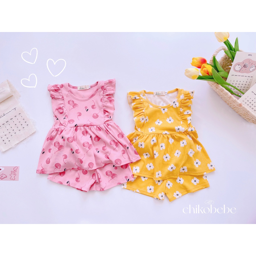 Bộ đùi bé gái phối bèo nhún vai dễ thương chất thun bozip mềm mát HM199