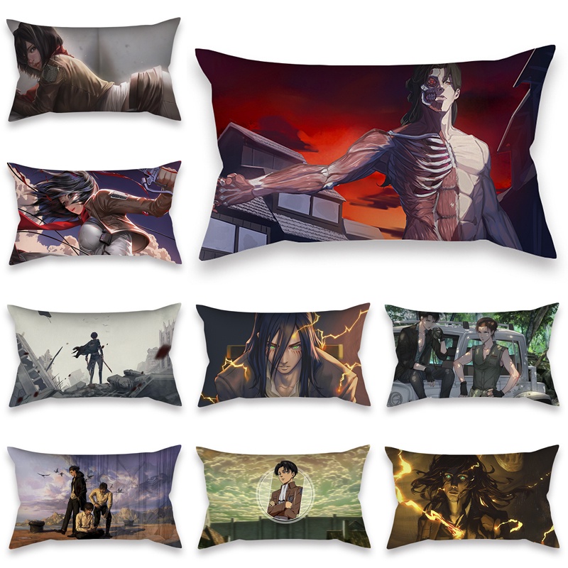 Vỏ Gối Chữ Nhật In Hình Attack on Titan 50X30Cm