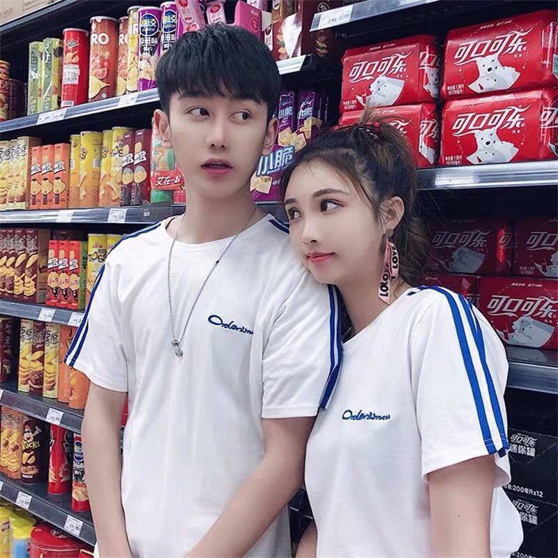 Áo Thun Đôi Nam Nữ Tay Lỡ From Rộng _ Áo trắng Kẻ Xọc