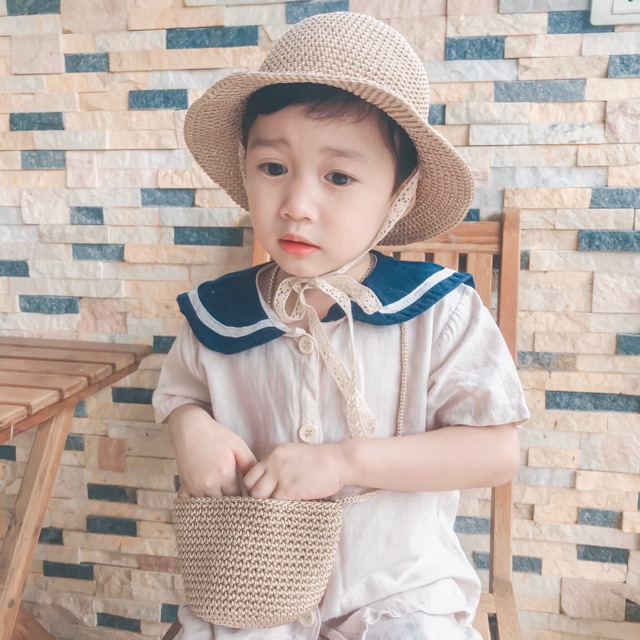 Set túi mũ bằng sợi thô cho bé