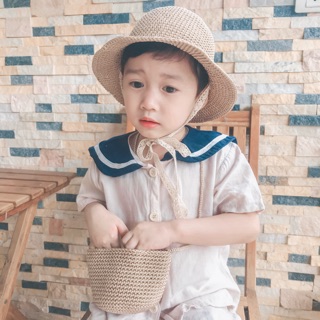 Set túi mũ bằng sợi thô cho bé