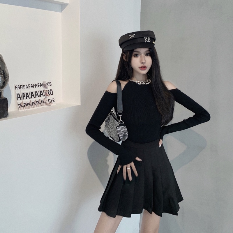 IELGY IELGY Áo Dệt Kim Tay Dài Dáng Ôm Màu Trơn Thời Trang Hàn Quốc Dành Cho Nữ Màu Sắc