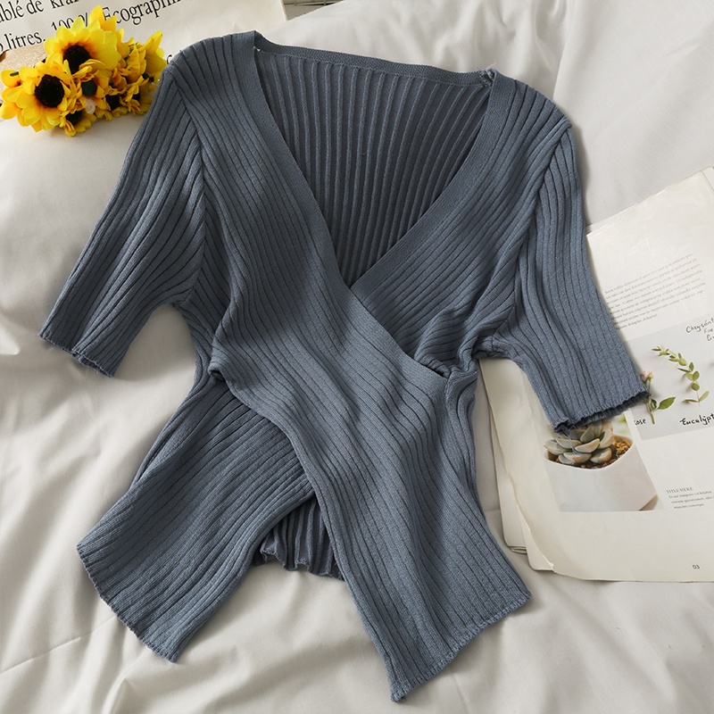 Áo Dệt Kim Tay Ngắn Thiết Kế Cổ Chữ V Nữ Tính | BigBuy360 - bigbuy360.vn