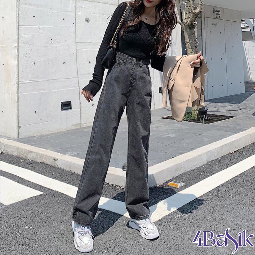 Quần bò ống rộng nữ 4BASIC, quần jeans lưng cao - QJ33