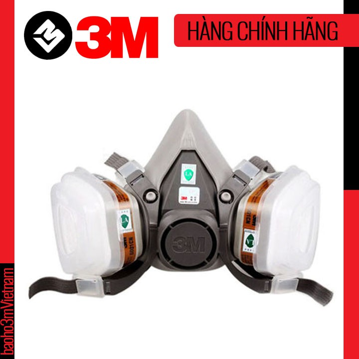 3M6200 -  trọn bộ mặt nạ phòng độc và hóa chất gồm 1 mặt nạ + 2 phin lọc + 2 bông lọc + 2 nắp giữ