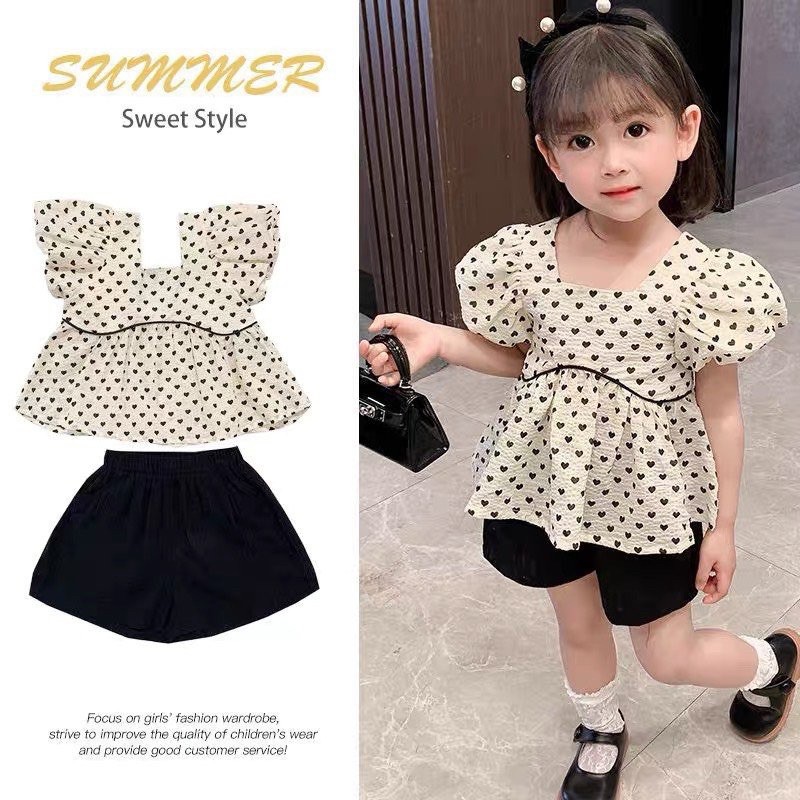 BG200 - BỘ ÁO CHẤM BI QUẦN ĐEN BÉ