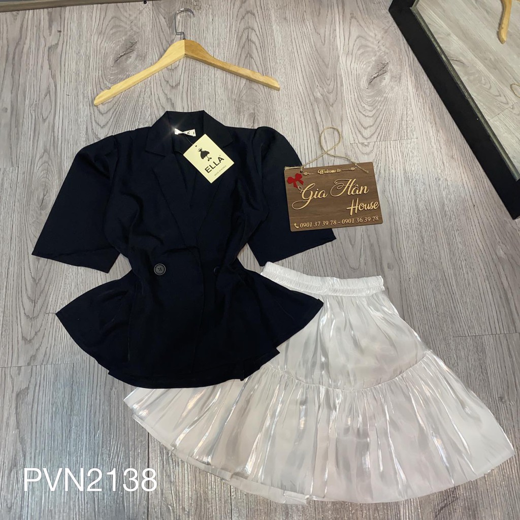 Set vest nút nhựa váy tơ