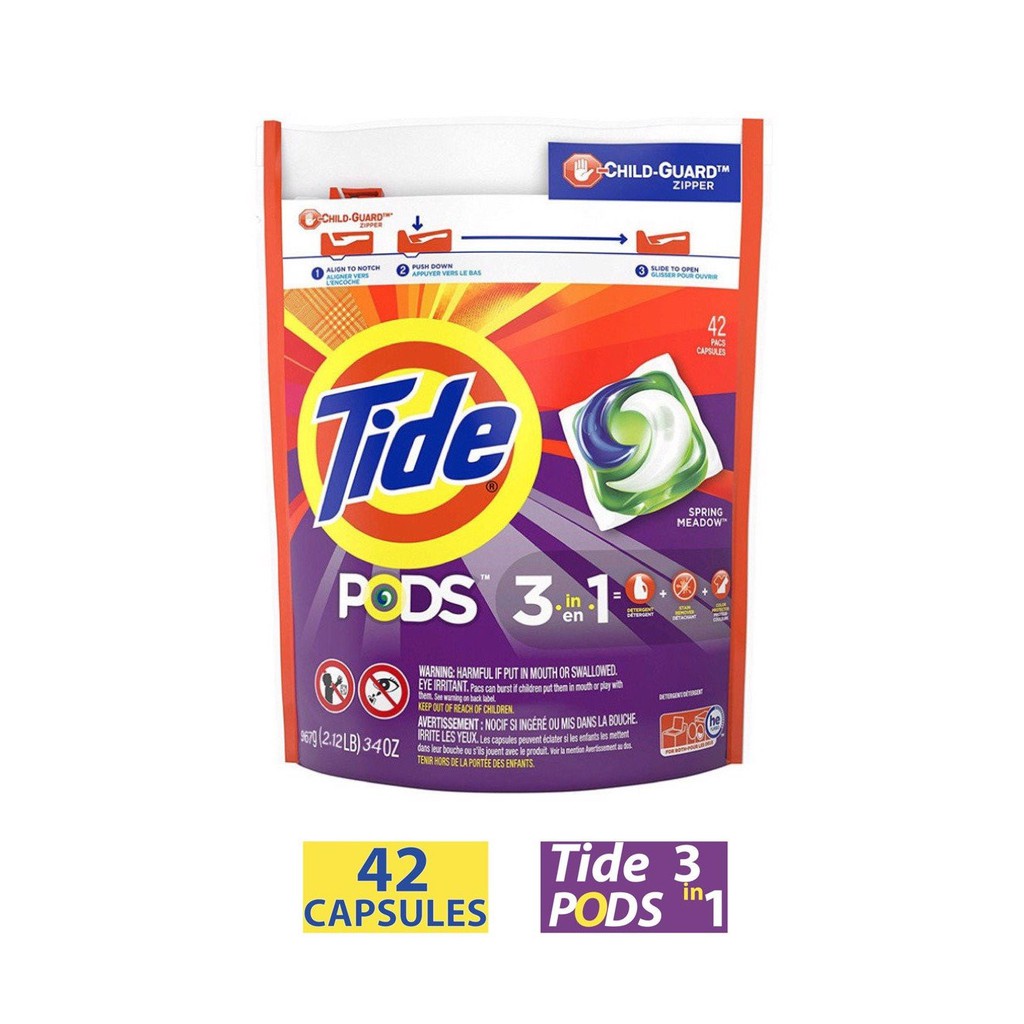 Viên giặt quần áo Tide Mỹ Pods 3 in 1 loại 42 viên 168 viên bỏ thẳng vào máy giặt tự tan trong nước tiết kiệm tiện lợi