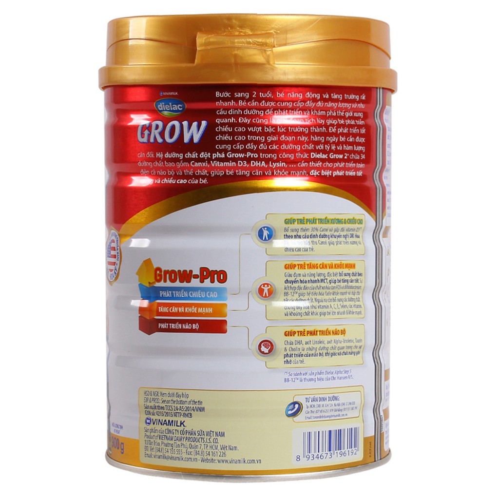 Sữa Bột Vinamilk Dielac Grow 2+ Hộp 900g