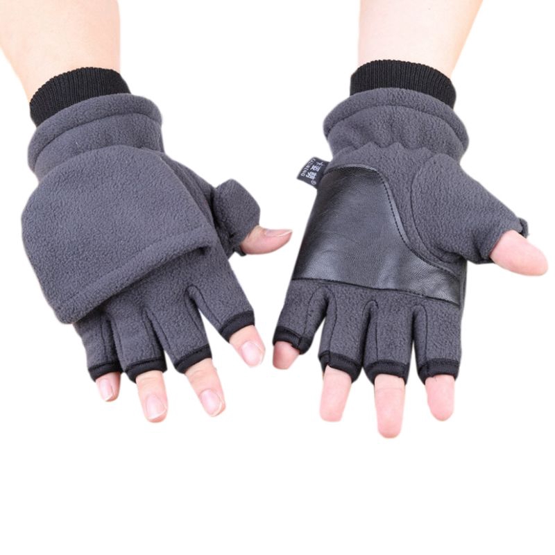 Găng tay vải 2 lớp hở 5 ngón chất vải lông cừu giữ ấm dùng khi lái xe