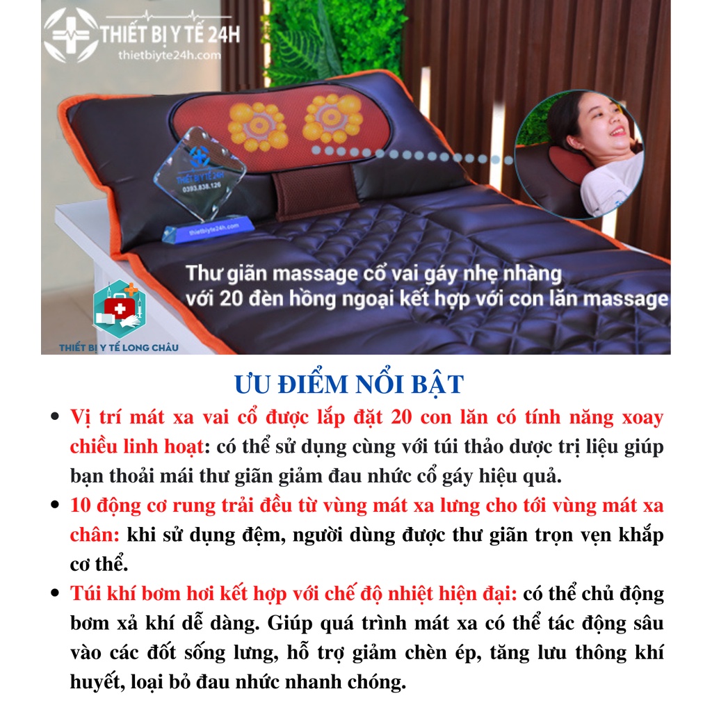 Đệm Mát Xa - Đệm Massage Toàn Thân, Hỗ Trợ Giảm Đau Cơ Bắp, 16 Bi Hồng Ngoại, Sưởi Ấm Hồng Ngoại, Túi Khí Giảm Đau Lưng