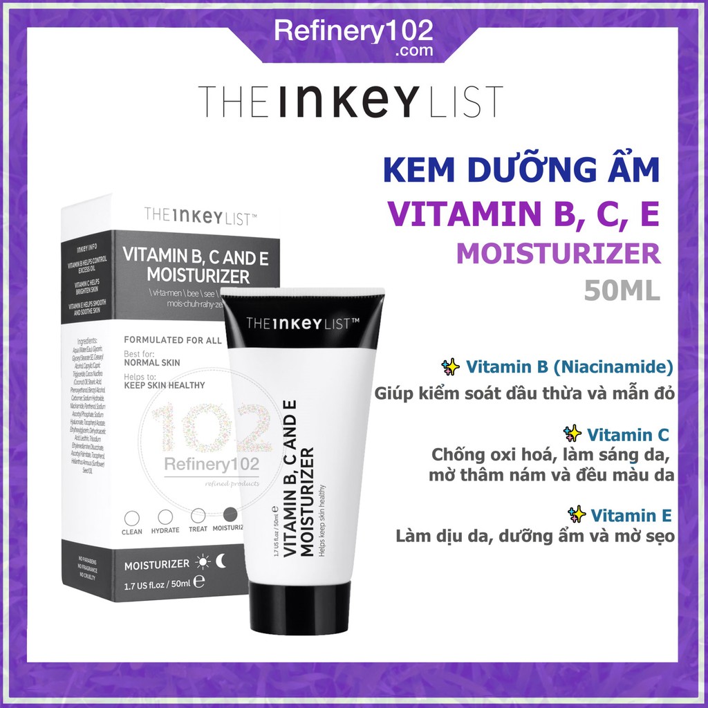 [Sephora US] Kem dưỡng ẩm The Inkey List Vitamin B, C And E Moisturizer 50ml