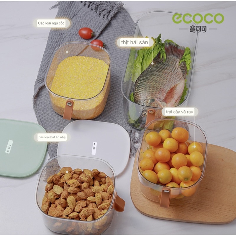 Hộp đựng thực phẩm Ecoco cao cấp nắp siêu kín 100% | Hộp lạnh bảo quản thức ăn tay cầm silicon mẫu mới