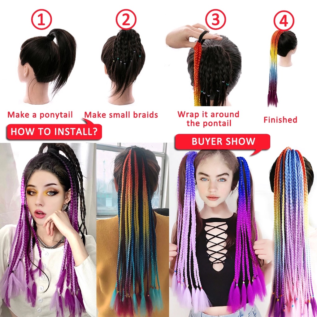 Bím Tóc Giả Màu Ombre Dài 24Inch Nhiều Màu Sắc