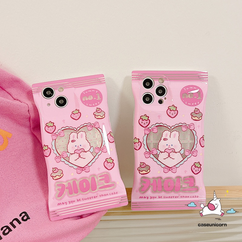 Ốp Điện Thoại Dẻo Họa Tiết Chú Thỏ &amp; Dâu Tây Cho iPhone 11 14 12 13 Pro Max 8 7 6 6s 14 Plus XR X Xs Max SE 2020