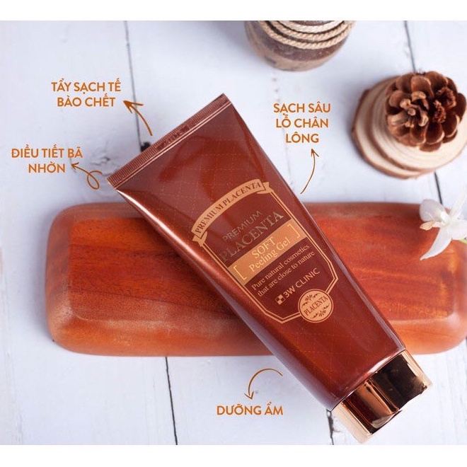 Gel tẩy tế bào chết da mặt  nhau thai cừu  Premium Placenta sofl Peeling  3W CLINIC 180ml