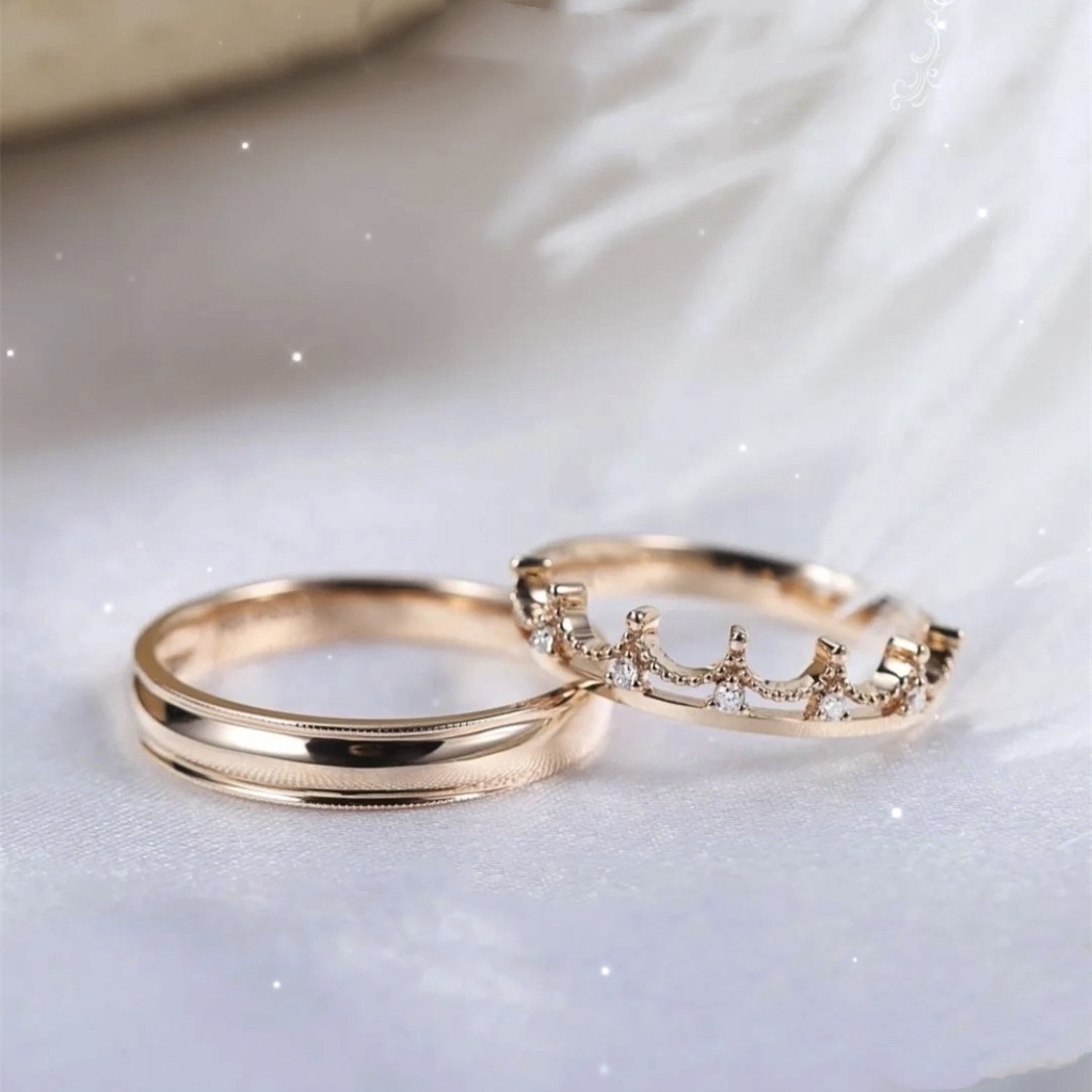 Nhẫn Đôi Mạ Bạc 925 Hình Vương Miện Đính Đá Thời Trang