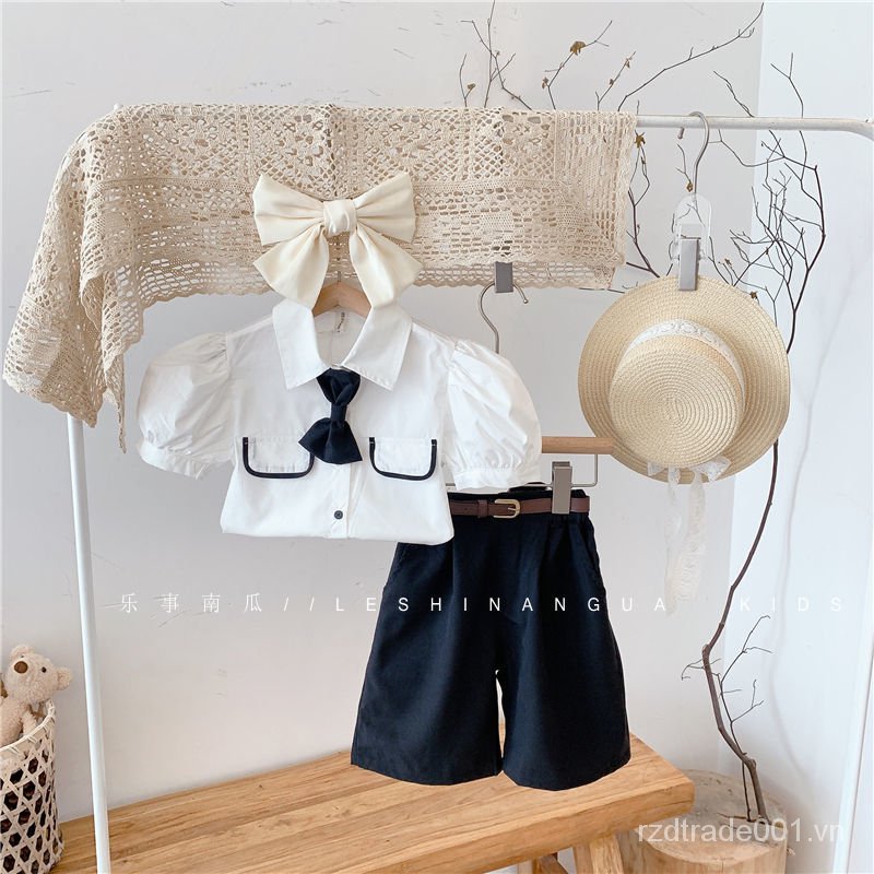 Set Áo Sơ Mi Ngắn Tay + Quần Short Thời Trang Cho Bé Gái