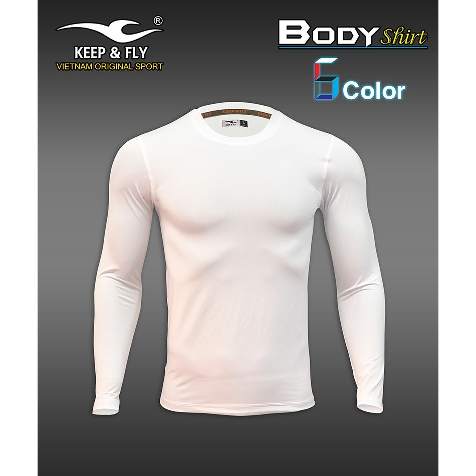 Áo lót body Keep Fly tay dài màu trắng, áo giữ nhiệt đá bóng Keep Fly
