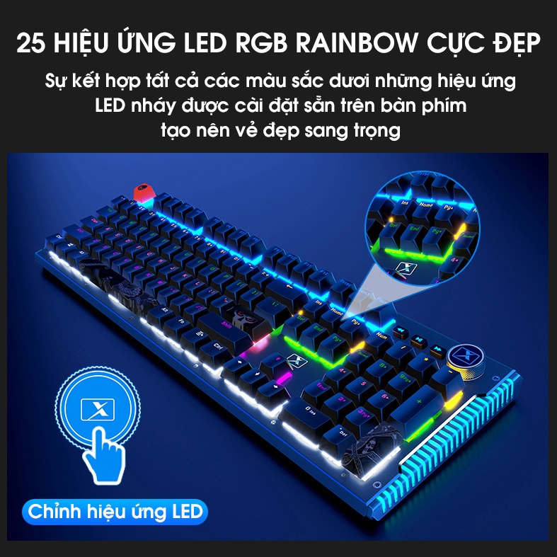 Bàn Phím cơ Gaming K968 SUPER GAME 25 Chế Độ LED Đổi Màu Keycap Siêu Xịn, Dùng Cho Máy Tính PC - LapTop