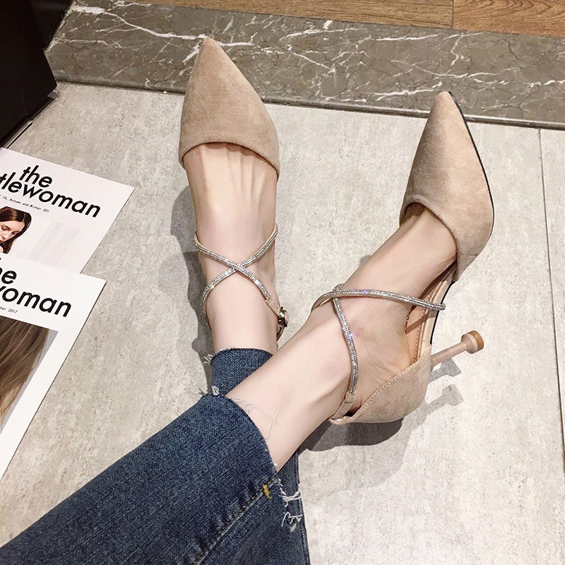 Giày cao gót RENBEN đính đá thiết kế thoải mái phong cách Hàn Quốc tùy chọn màu sắc cho nữ