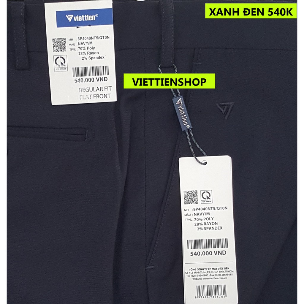 (XANH ĐEN TRƠN QTRF) QUẦN TÂY VIỆT TIẾN KHÔNG LY (ÔM VỪA - REGULAR FIT)
