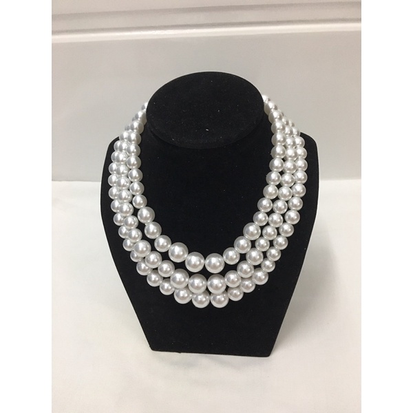VÒNG CỔ 3 DÂY HẠT TRAI NHÂN TẠO KIỂU CHOKER (KT hạt: 10mm-12mm-14mm)