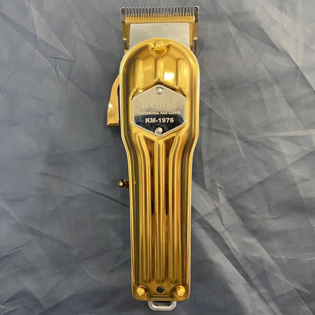 Tông đơ cắt tóc màu Gold Kemei 1976 thân nhôm hợp kim cao cấp lưỡi thép cacbon cao không gỉ sét sắc bén