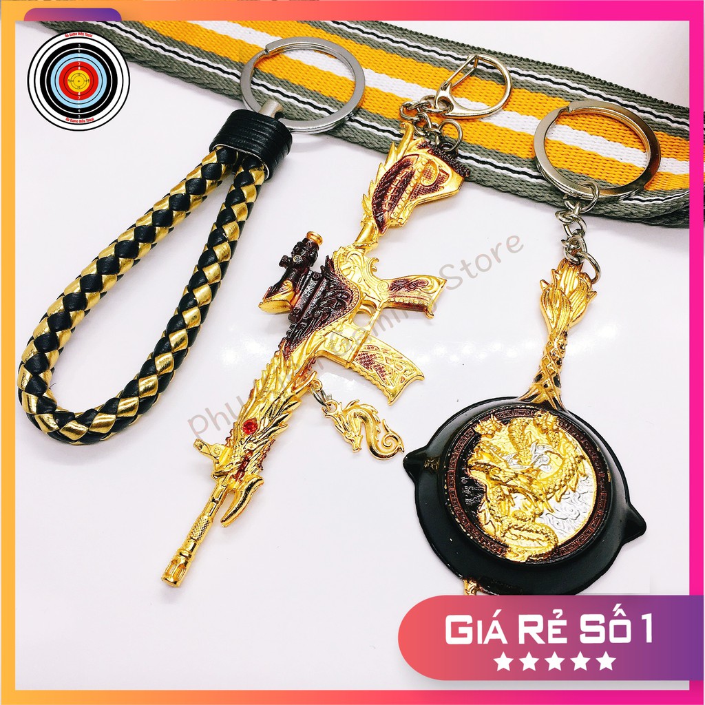 Móc chìa khoá PUBG mix skin 3 món DRAGON Gold độc đáo - Móc khoá xe máy, dây da Chất liệu Thép không rỉ cao cấp