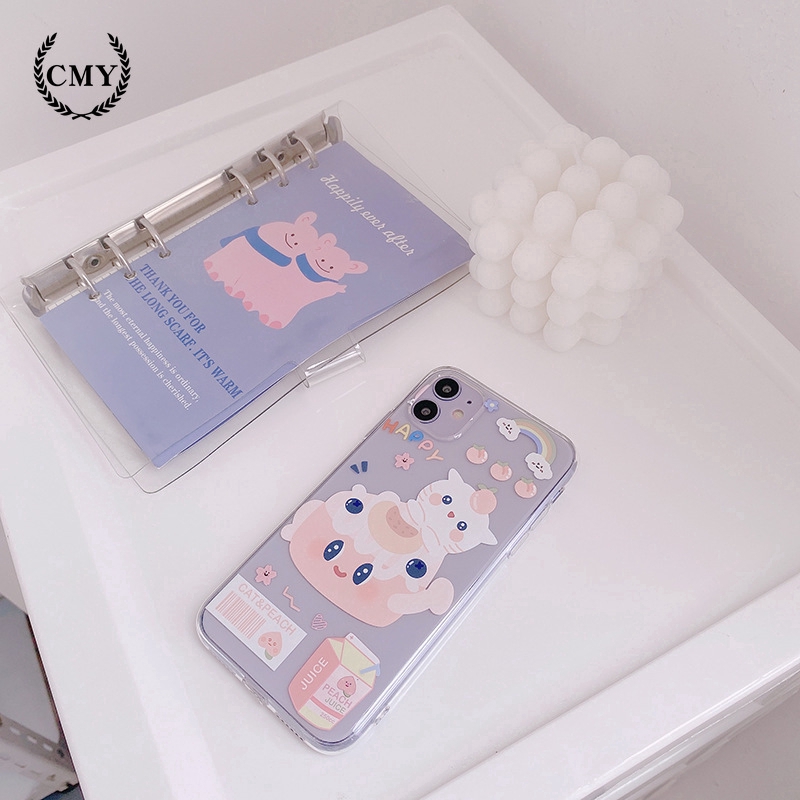 Ốp điện thoại TPU silicon in họa tiết mèo và quả đào cho iPhone11/11Pro 11pro Max X XR XS XS MAX 6 7 8 plus SE | BigBuy360 - bigbuy360.vn