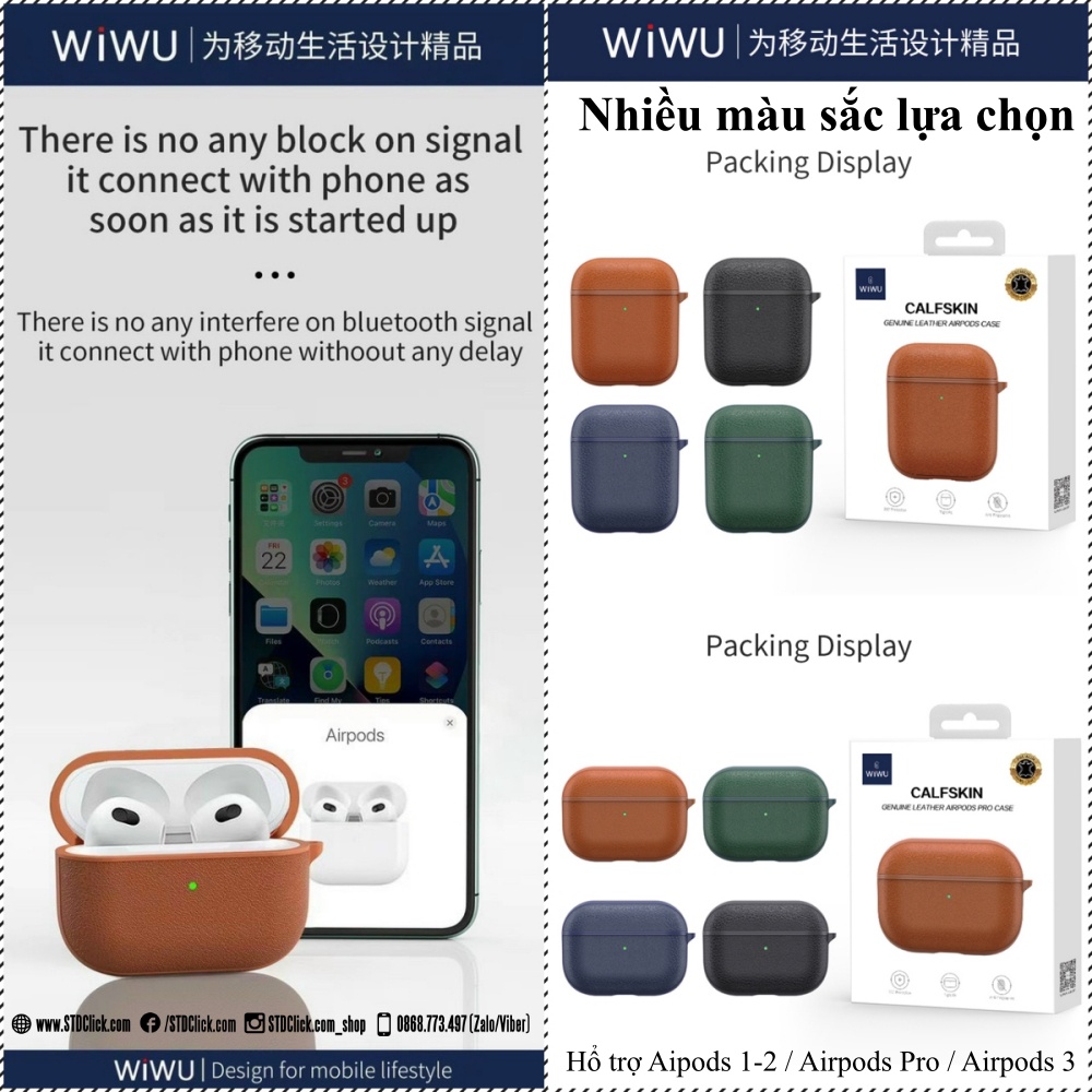 BAO DA AIRPODS 3 - AIRPODS PRO - AIRPODS 1 - 2 WiWU CALFSKIN CHÍNH HÃNG