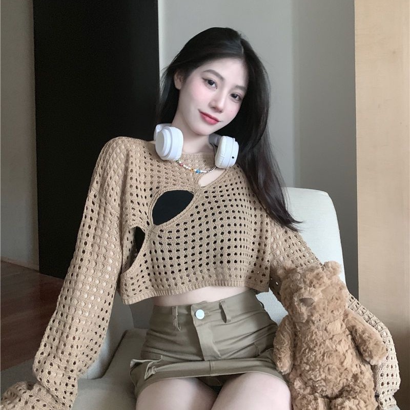 Bộ đồ COZOKC gồm áo lưới khoác ngoài và áo hai dây thời trang quyến rũ cho nữ