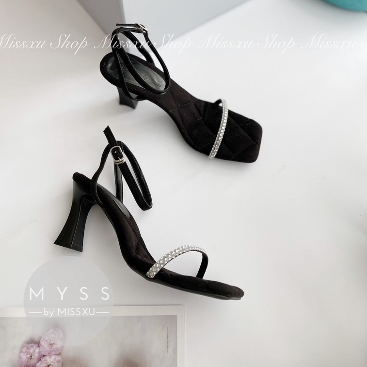 Giày sandal nữ dây phối đá 7cm lót chần ô thời trang MYSS - SD126