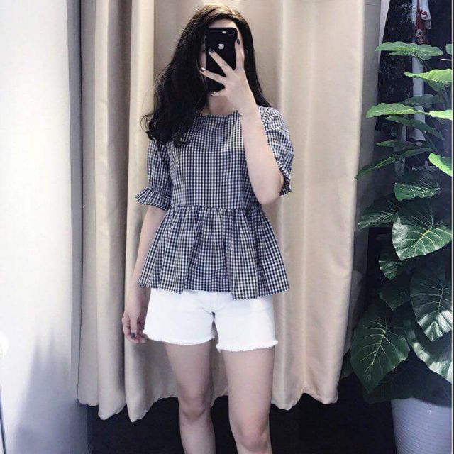 Áo peplum kẻ