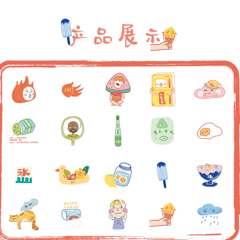 Set 60 sticker in họa tiết chủ đề mùa hè dễ thương dùng trang trí nhật ký/sổ tay