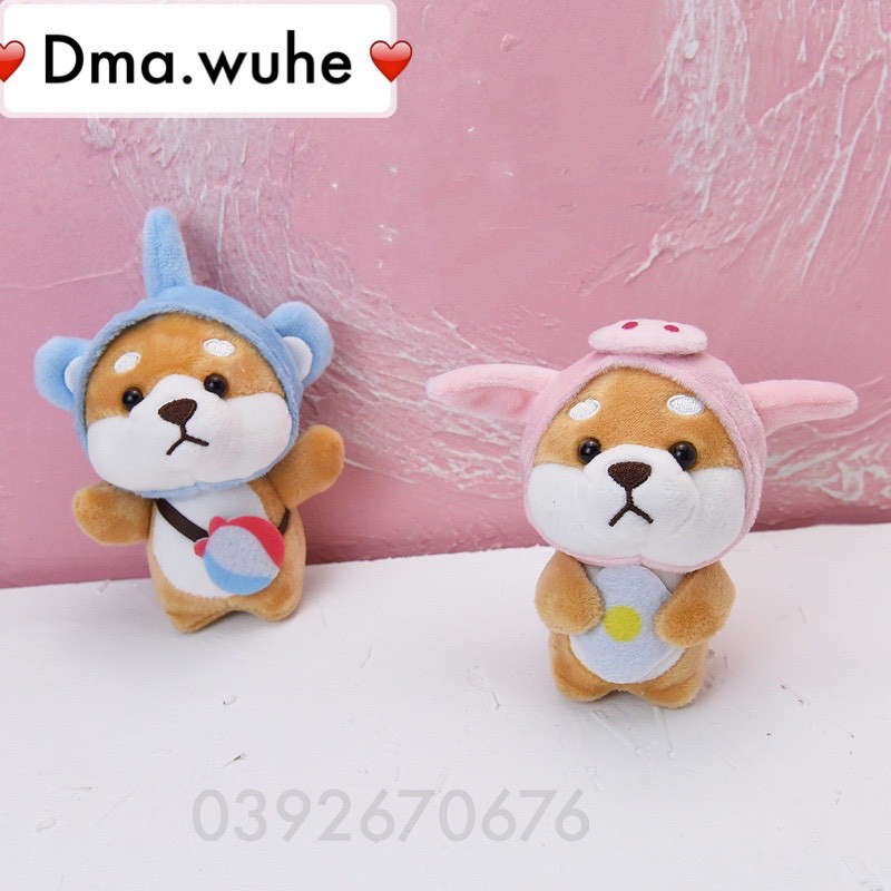 Móc khóa Cún Shiba đội mũ nhồi bông siêu dễ thương (Nhiều mẫu)