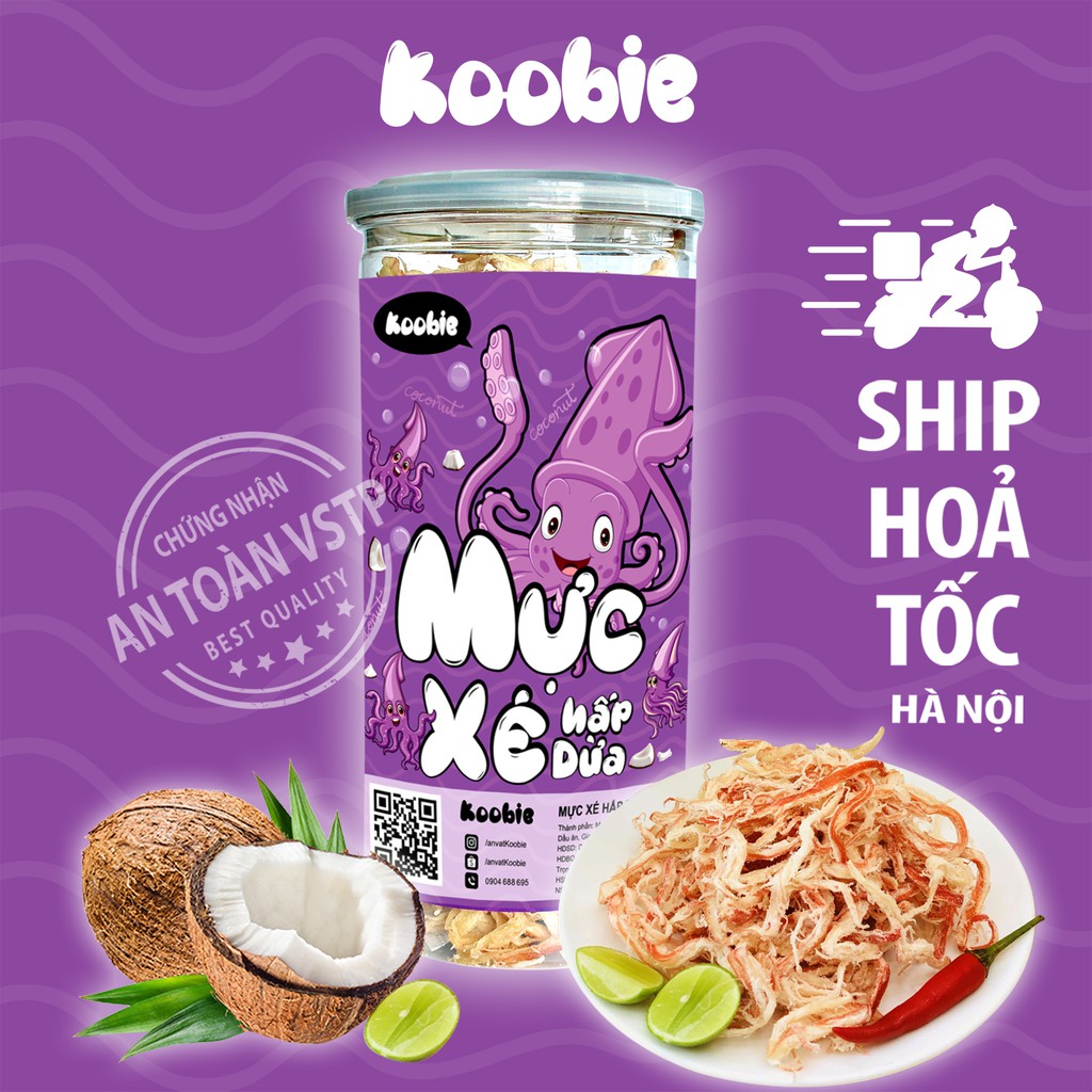 Khô mực xé sợi hấp dừa Koobie 300g, đồ ăn vặt ngon an toàn vệ sinh, giao hàng hỏa tốc