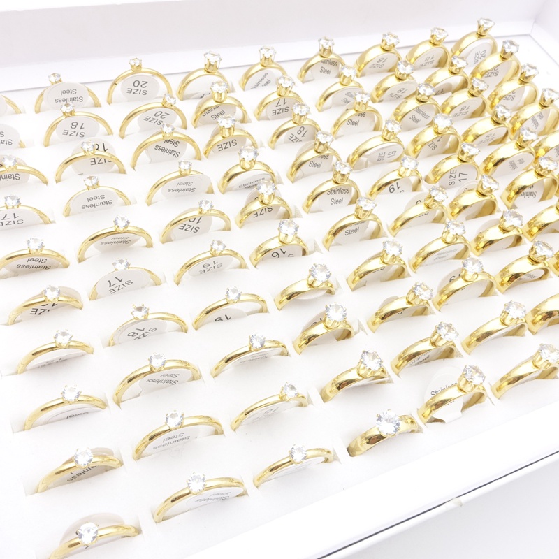 Bộ 20 Nhẫn Thép Không Gỉ Đính Đá Zircon 6 Móng Thời Trang