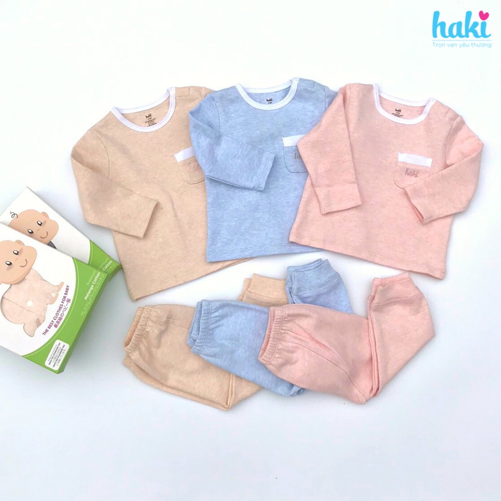 Bộ quần áo dài tay cài vai Melange Cotton cao cấp cho bé từ 4-15kg HAKI BC001