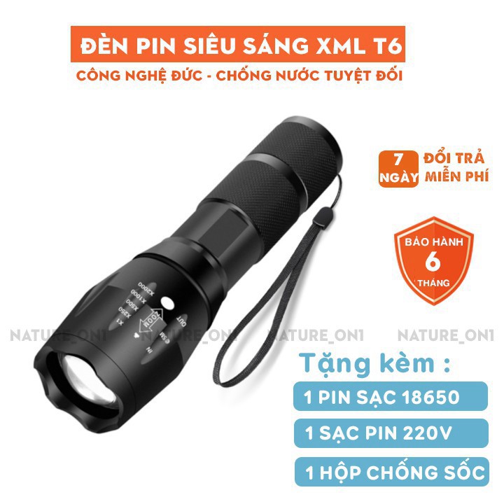 Đèn Pin Siêu Sáng Full Box, Hợp Kim Chống Nước, Pin Có Thể Sạc Lại