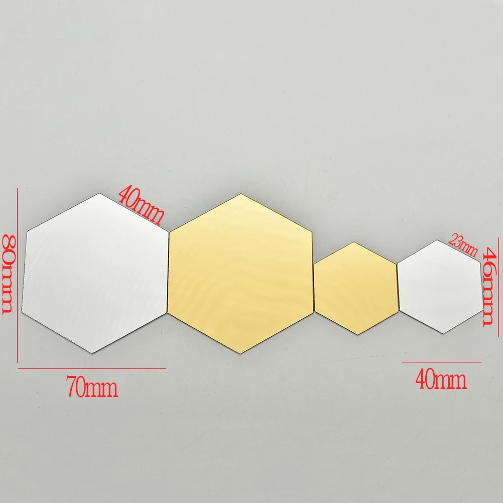 Bộ 12 miếng dán tường tráng gương hình lục giác 3D dùng trang trí