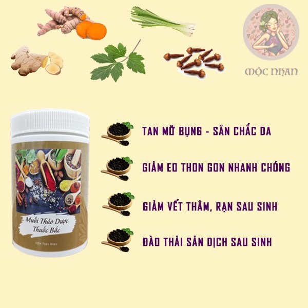 Muối gừng chườm bụng sau sinh MỘC NHAN Muối giảm eo sau sinh, săn bụng, eo thon nhanh, tặng kèm đai chườm - 800g | BigBuy360 - bigbuy360.vn