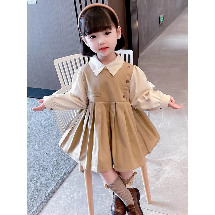 Đồ bộ bé gái, Set tiểu thư áo sơ mi dài tay bồng và váy yếm chữ A, xếp ly chất thô cao cấp cho bé từ 7-18 kg, SUN KID'S