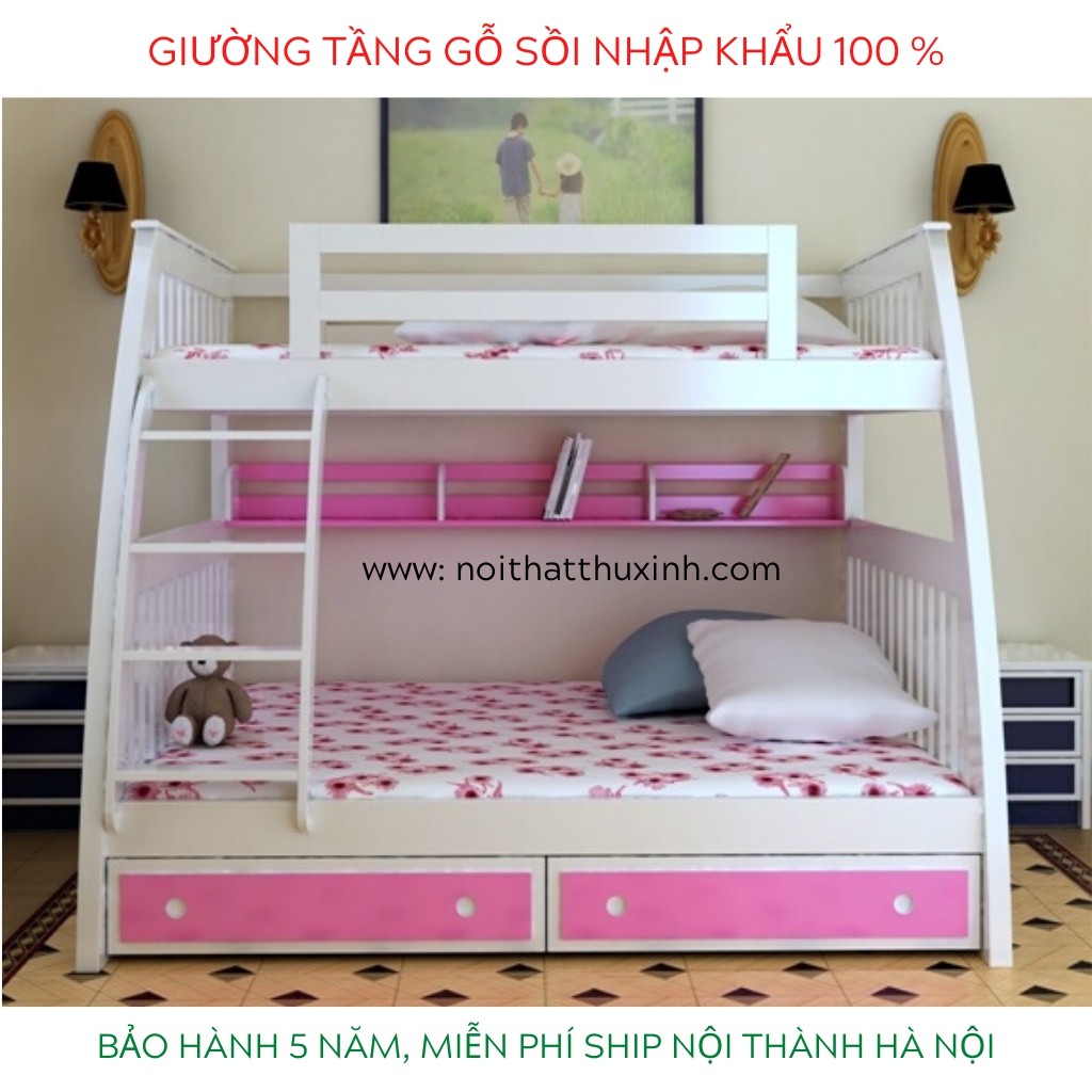 Giường tầng cho bé màu hồng mẫu giường tầng đẹp cho bé gái