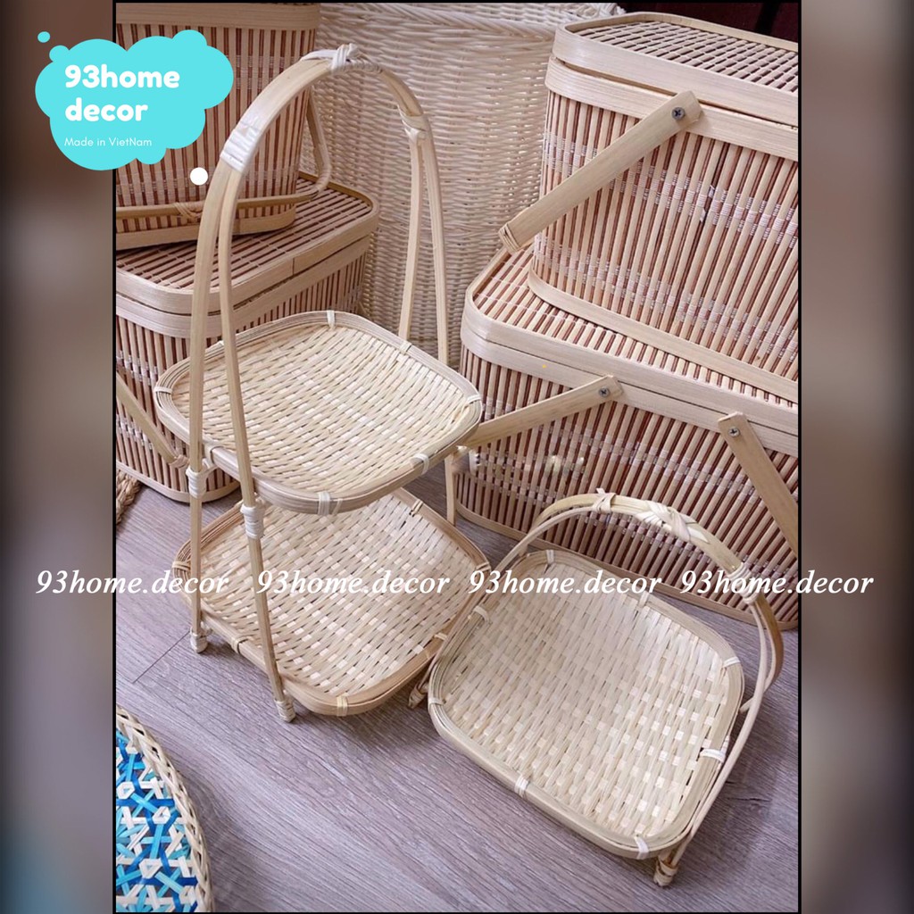 Kệ tre tầng/ mẹt tầng trang trí, Mây Tre Đan để hành tỏi chống mối mọt nấm mốc cho không gian - sp mây tre