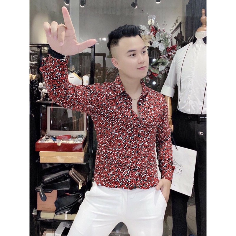 áo sơ mi nam tay dài hoạ tiết hoa nhí vải lụa 3d in ép, form ôm, đi chơi, đi làm, sơ mi mới 2020 | BigBuy360 - bigbuy360.vn